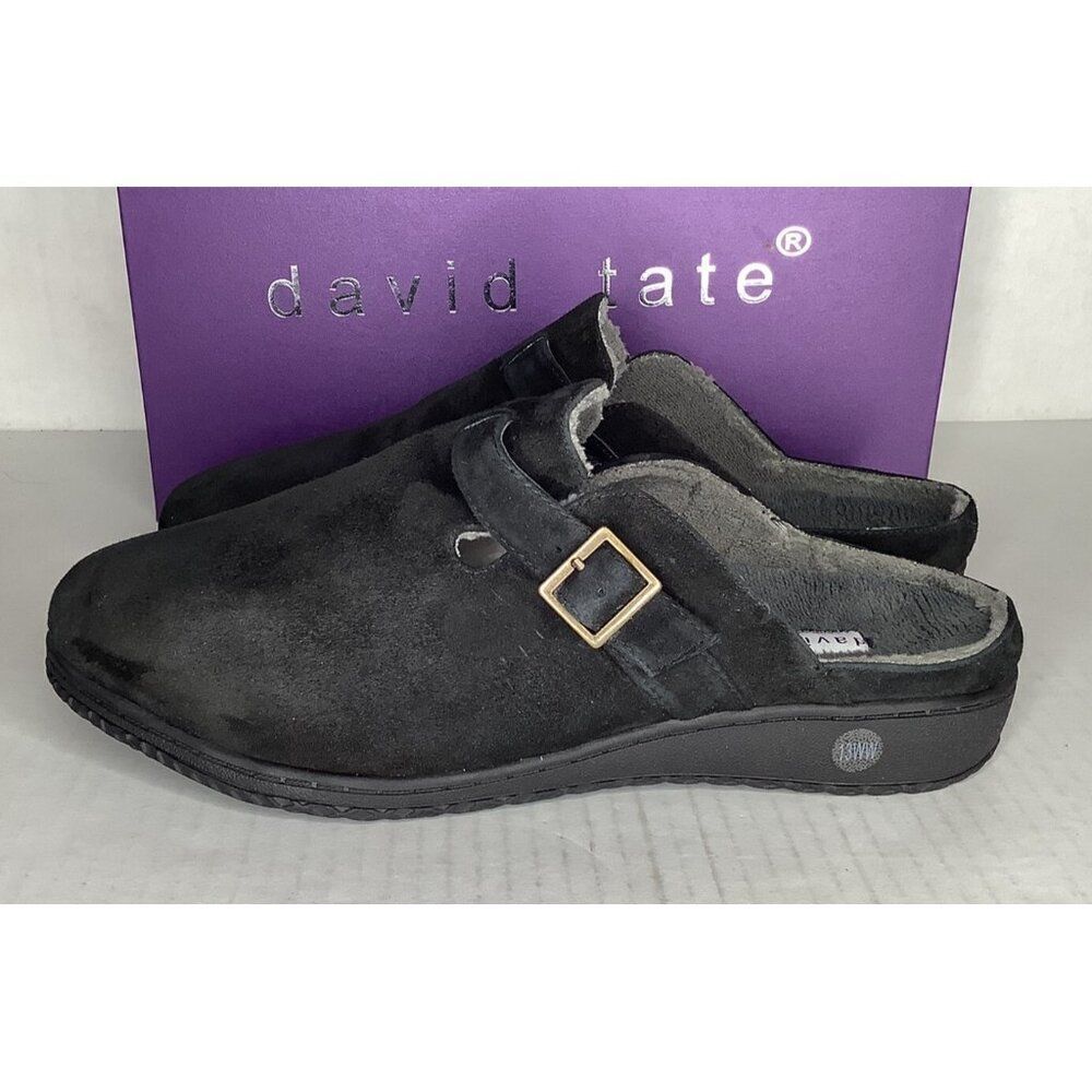 David Tate Women's 13WW Calm Black suede slipper